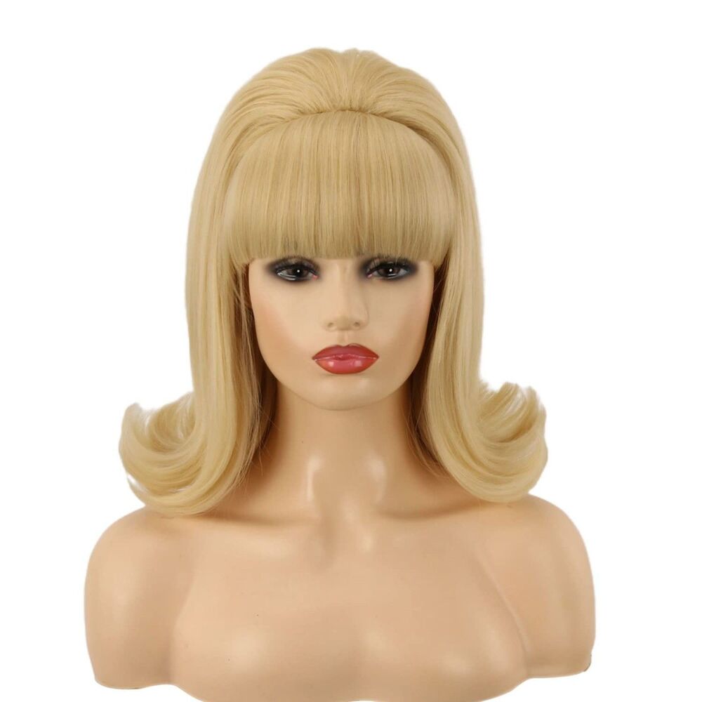 Beehive 60s Vintage Look Wig with Bangs (Blonde)